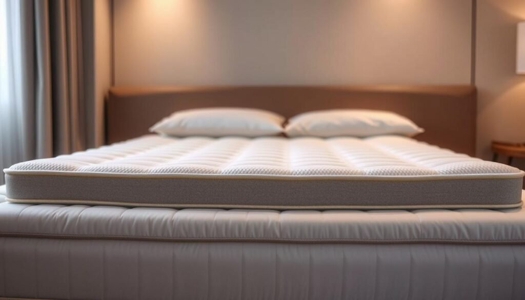 A well-crafted mattress topper by StylesMaven, showcasing the intricate design and high-quality materials of a "護脊床褥". The plush, yet supportive surface is composed of premium memory foam and breathable fabrics, carefully engineered to provide optimal spinal alignment and pressure relief. Soft, neutral tones blend seamlessly, creating a serene and inviting atmosphere. Crisp lighting highlights the subtle textures and contours, emphasizing the attention to detail and craftsmanship. This mattress topper offers a harmonious balance of comfort and support, perfectly suited for a restful and rejuvenating sleep experience.