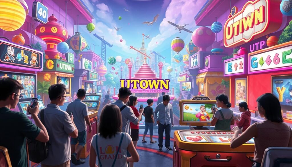 A vibrant and immersive scene showcasing the diverse game genres available in the UTown app. In the foreground, users engage with a variety of interactive experiences, from captivating mobile games to educational puzzles, all set against a backdrop of dynamic visual elements. The middle ground features colorful icons and symbols representing the app's rich ecosystem of entertainment options. In the distance, a sleek and modern interface hints at the seamless user experience, inviting users to explore the expansive world of UTown's gaming universe. A vibrant and immersive scene showcasing the diverse game genres available in the UTown app. In the foreground, users engage with a variety of interactive experiences, from captivating mobile games to educational puzzles, all set against a backdrop of dynamic visual elements. The middle ground features colorful icons and symbols representing the app's rich ecosystem of entertainment options. In the distance, a sleek and modern interface hints at the seamless user experience, inviting users to explore the expansive world of UTown's gaming universe.