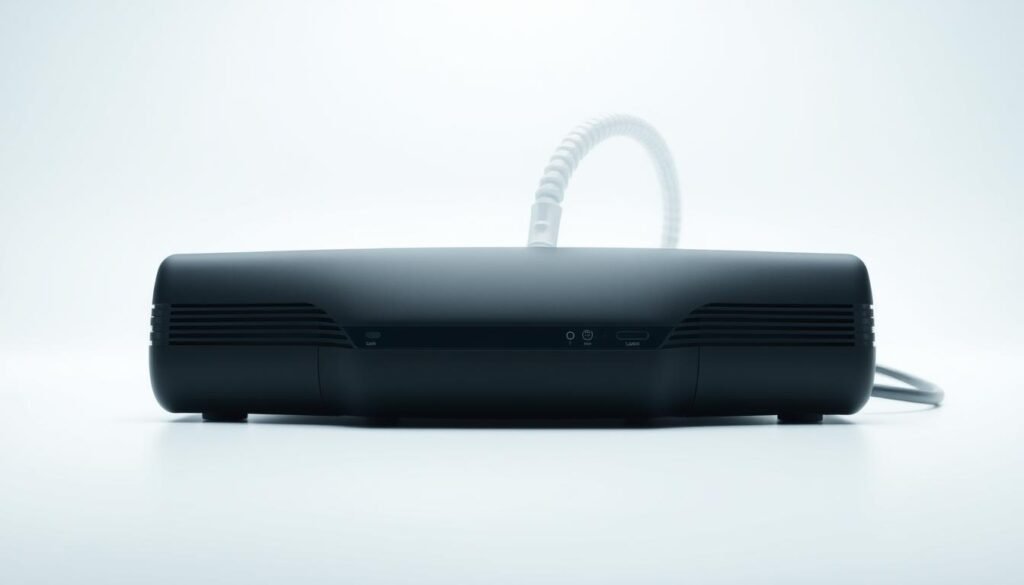 A high-resolution, photorealistic image of the iCareCPAP sleep apnea machine. The device is positioned prominently in the foreground, showcasing its sleek, modern design with a matte black finish. The machine is surrounded by a minimalist, white background, highlighting its clean aesthetic. The lighting is soft and diffused, creating a calming, clinical atmosphere. The angle is slightly elevated, providing a clear, detailed view of the machine's controls and features. The image conveys a sense of sophistication and medical-grade quality, reflecting the advanced technology and functionality of the iCareCPAP sleep apnea machine. A high-resolution, photorealistic image of the iCareCPAP sleep apnea machine. The device is positioned prominently in the foreground, showcasing its sleek, modern design with a matte black finish. The machine is surrounded by a minimalist, white background, highlighting its clean aesthetic. The lighting is soft and diffused, creating a calming, clinical atmosphere. The angle is slightly elevated, providing a clear, detailed view of the machine's controls and features. The image conveys a sense of sophistication and medical-grade quality, reflecting the advanced technology and functionality of the iCareCPAP sleep apnea machine.